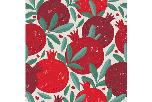 پترن متقارن وکتور لایه باز انار قرمز مخصوص شب یلدا 